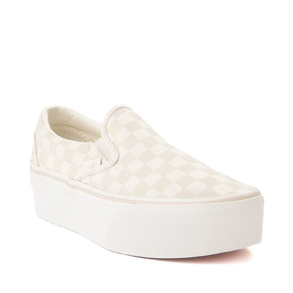 Chaussure de skate compensée sans lacets Vans à notif en damier - Blanc guimauve / Crème