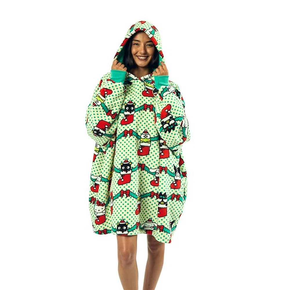 Hello Kitty® And Friends Holiday Stockings Hooded Blanket - Green