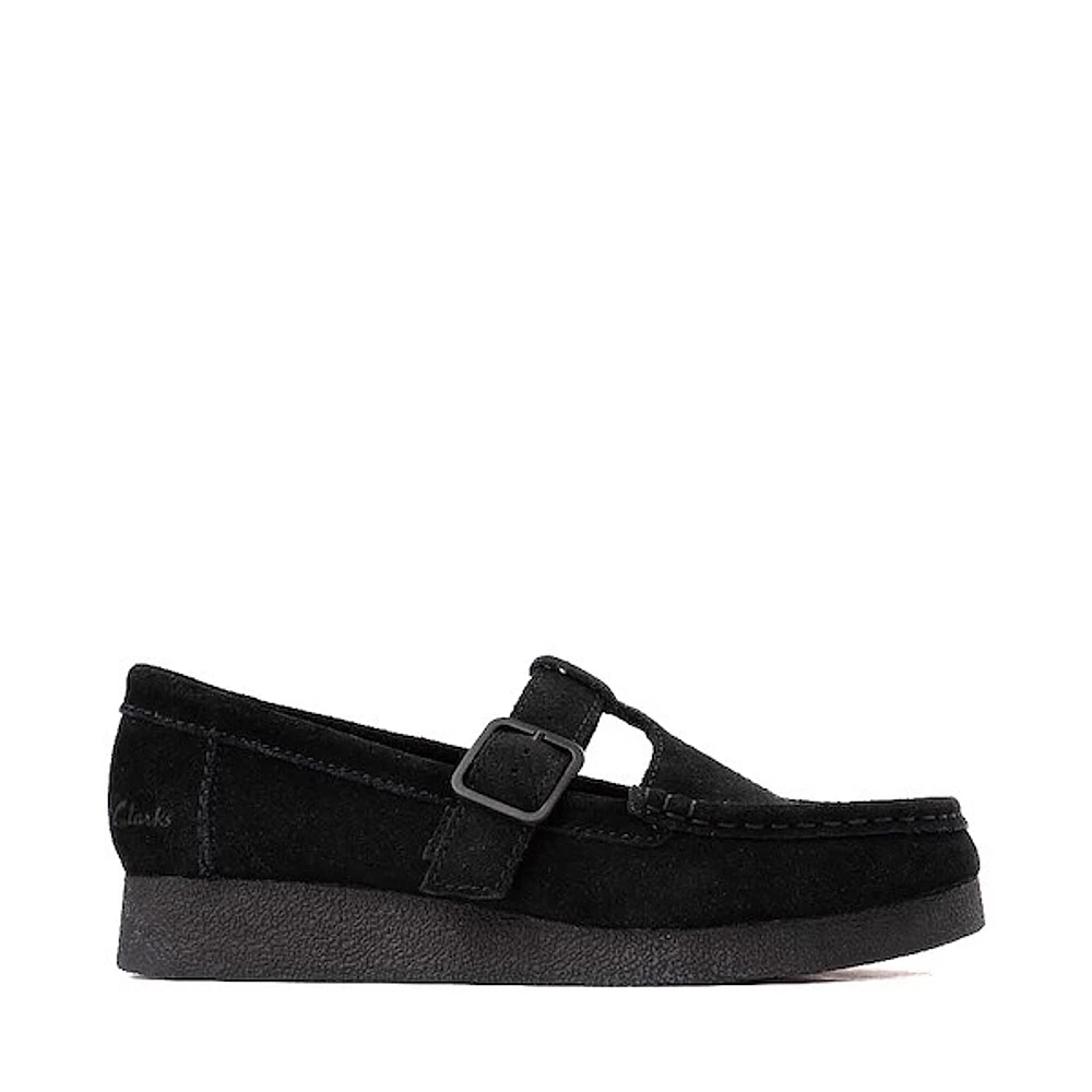 Womens Clarks Wallabee Evo T-Bar Mocassin - Black