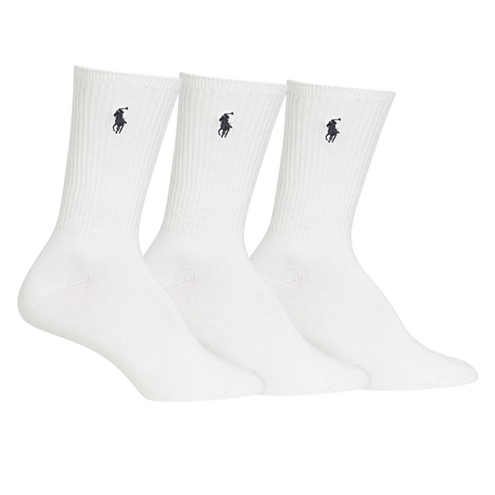 Polo Ralph Lauren Women's 3-Pair Super Soft Crew Socks in White, Cotton