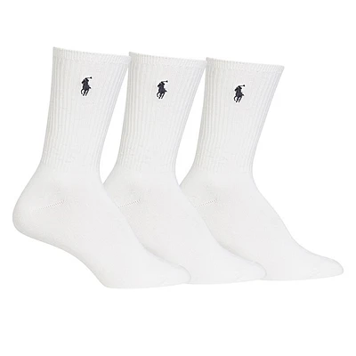 Polo Ralph Lauren Women's 3-Pair Super Soft Crew Socks in White, Cotton