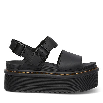 Dr. Martens Women's Voss Quad Platform Sandals in Black, Size 10, Leather