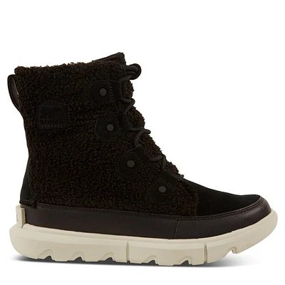 Sorel Women's Explorer Joan Cozy Winter Waterproof Boots Black White, Leather