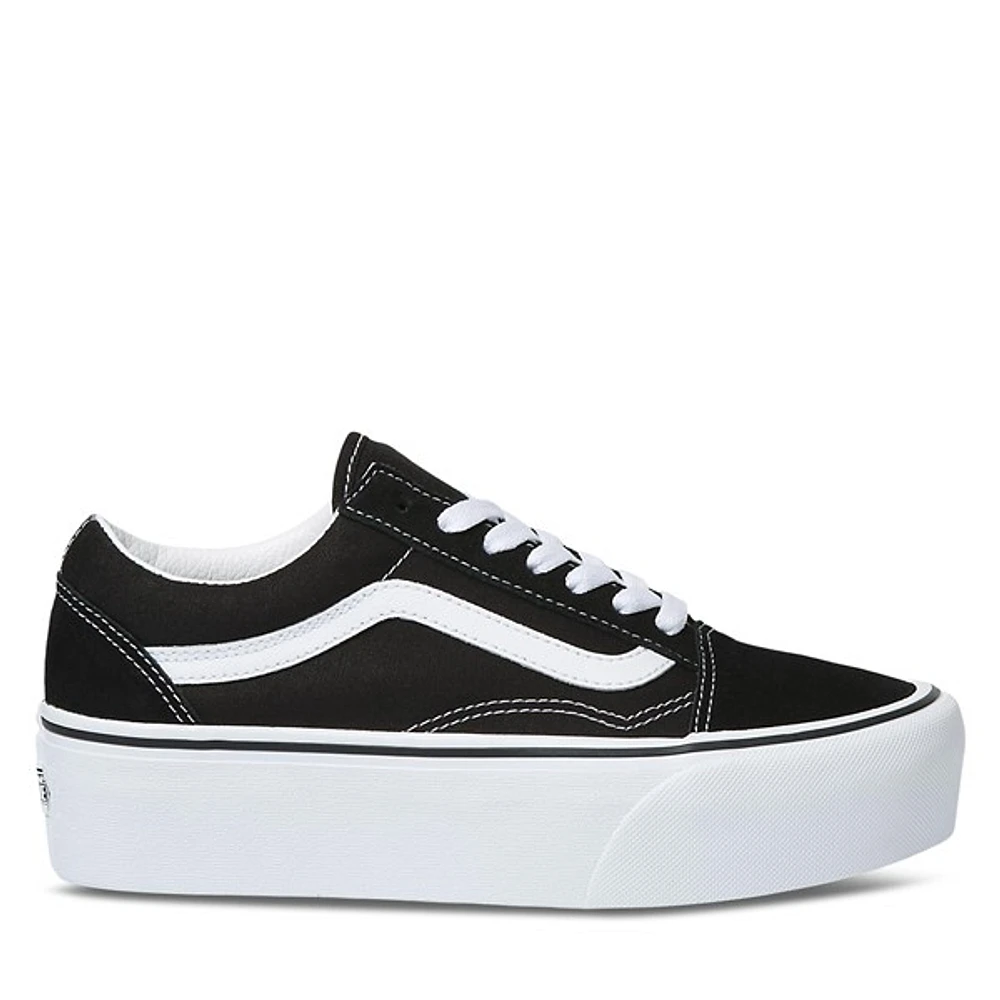 Vans Old Skool Stackform Platform Sneakers Black White, Womens / Mens Canvas