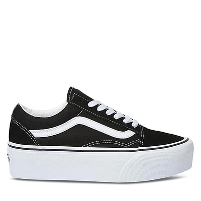 Vans Old Skool Stackform Platform Sneakers Black White, Womens / Mens Canvas