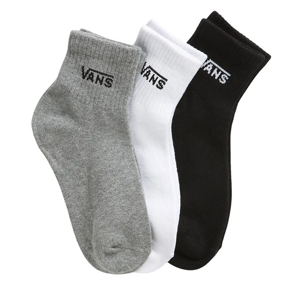 Vans Three Pack Half Crew Socks in Gray White Black, Nylon