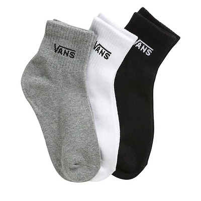 Vans Three Pack Half Crew Socks in Gray White Black, Nylon