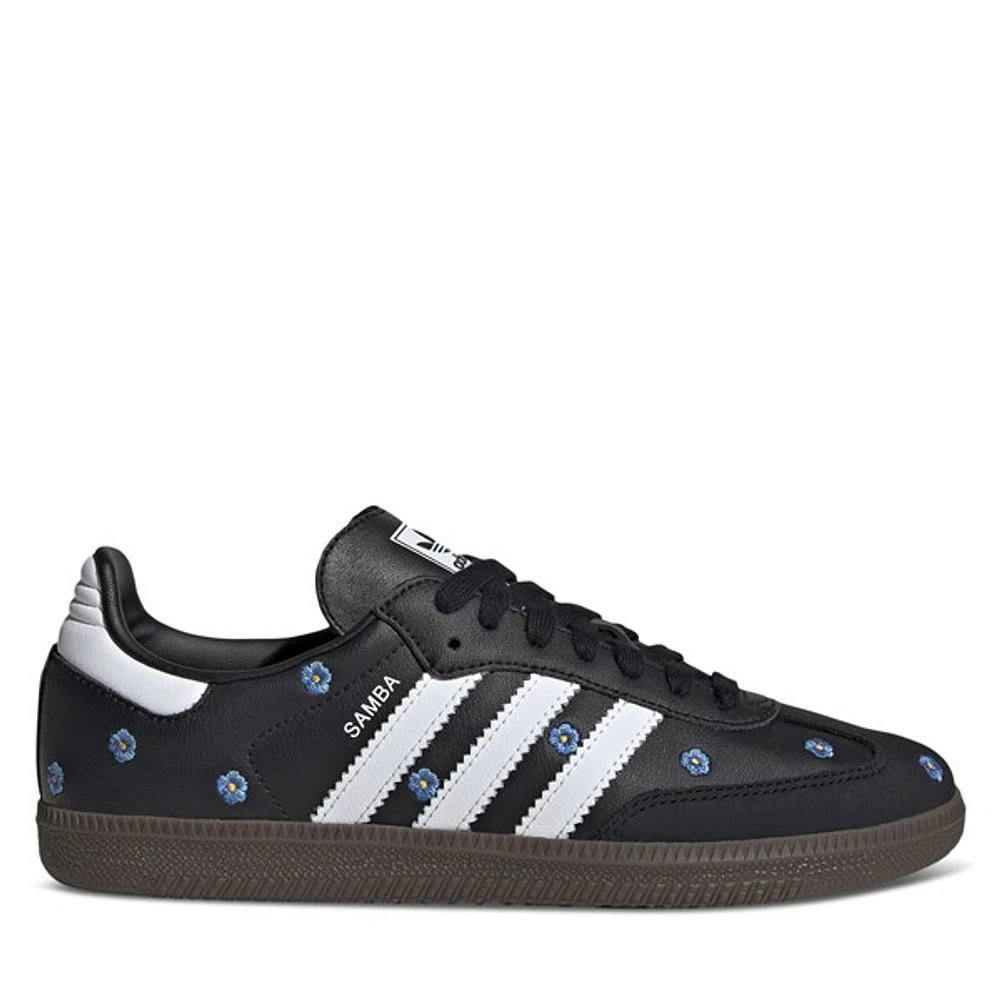 adidas Women's Samba OG Floral Embroidery Sneakers Black White, Leather