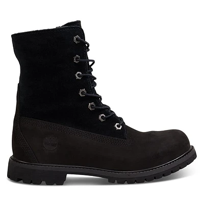 Timberland Women's Fleece Down Hold Winter Waterproof Boots Black Nubuck, Leather