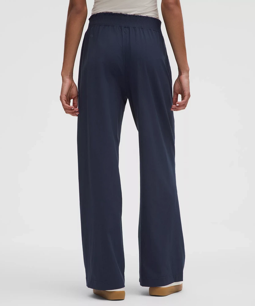 Stretch Woven Ruffle-Waist Wide-Leg Pant | Women's Pants