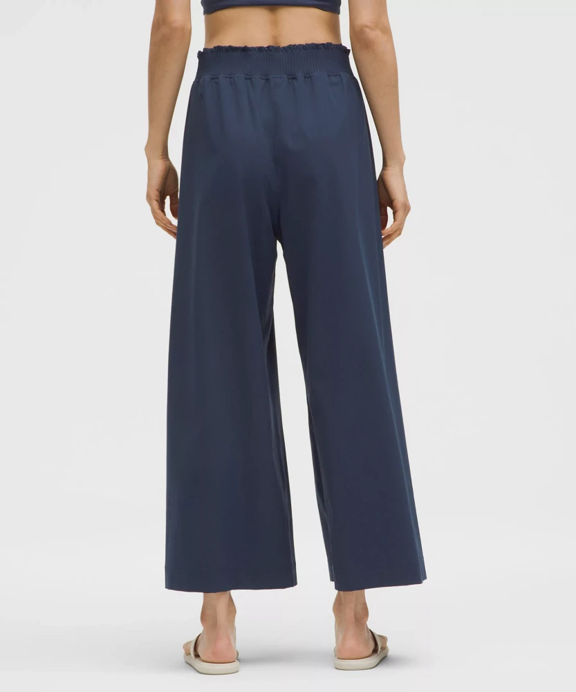 Stretch Woven Ruffle-Waist Wide-Leg Cropped Pant | Women's Capris