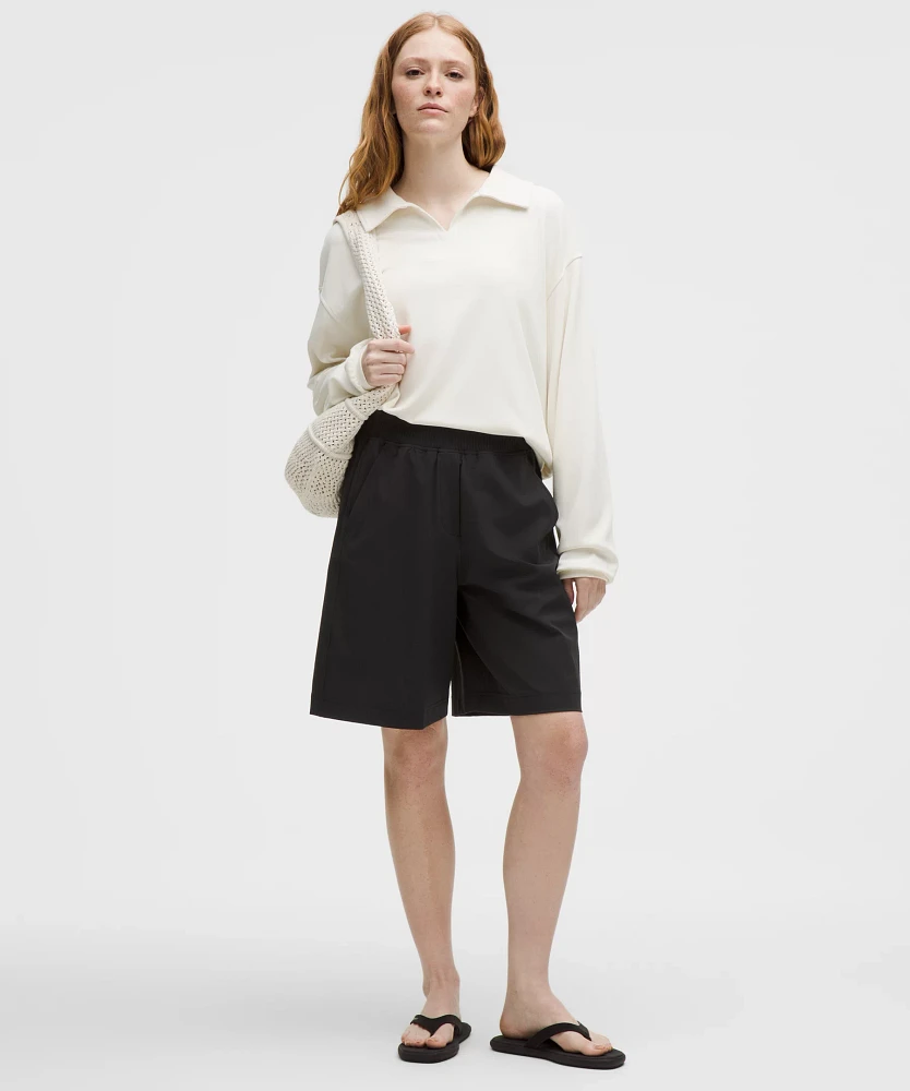 Stretch Woven Ruffle-Waist High-Rise Short 9" | Women's Shorts