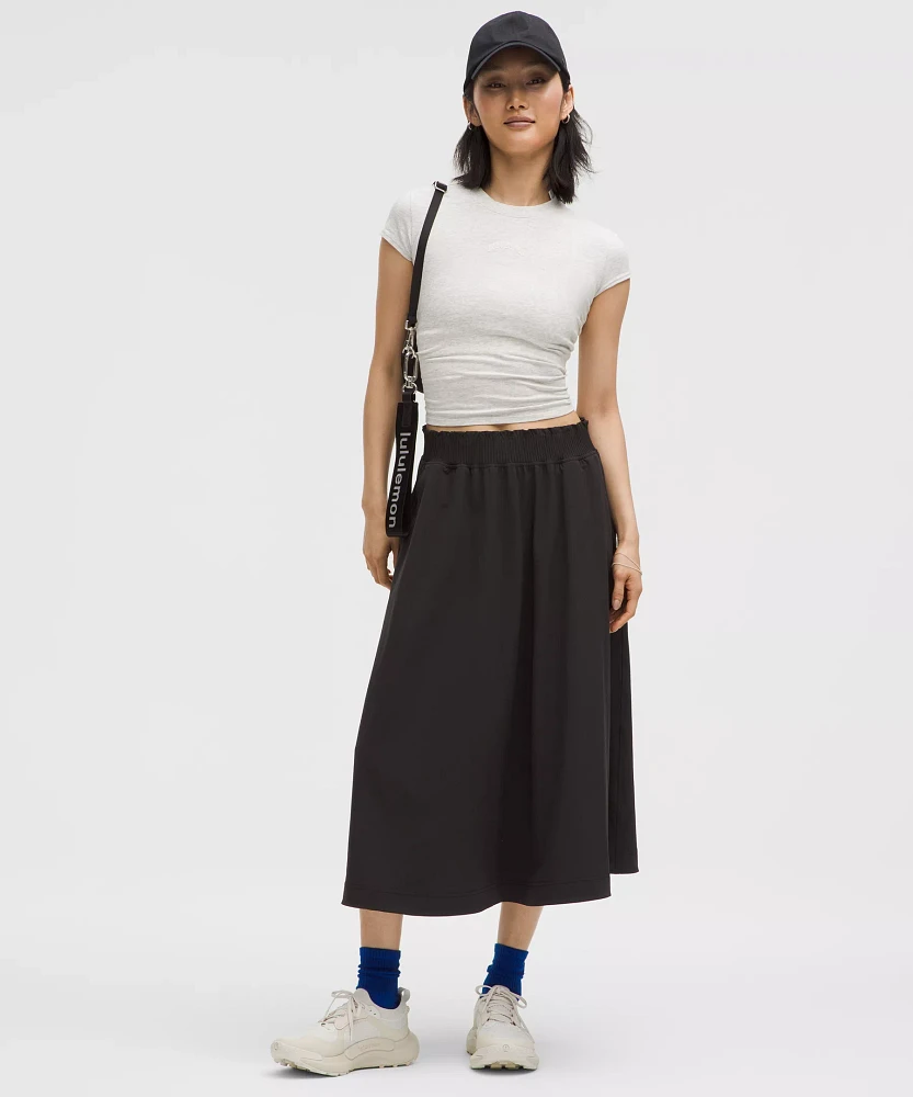 Stretch Woven Ruffle-Waist Midi Skirt | Women's Skirts