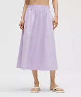 Stretch Woven Ruffle-Waist Midi Skirt | Women's Skirts