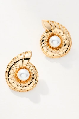 Inner Pearl Swirl Shell Post Earrings