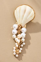 Shell Top Pearl Cluster Drop Earrings