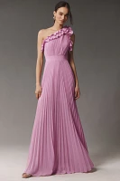 Dress The Population Vida One-Shoulder Pleated Chiffon Maxi
