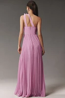 Dress The Population Vida One-Shoulder Pleated Chiffon Maxi