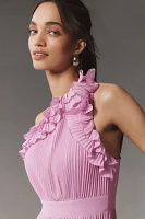 Dress The Population Vida One-Shoulder Pleated Chiffon Maxi