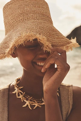 Wyeth Fringe Wide-Brim Straw Bucket Hat