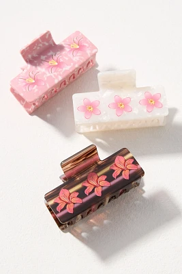 Painted Floral Hair Claw Clips, Set of 3