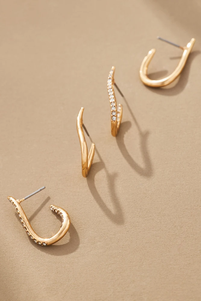 Side Flame Crystal Hoop Earrings, Set of 2