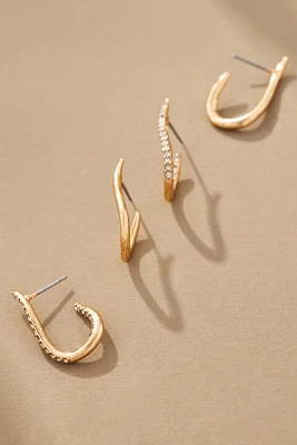 Side Flame Crystal Hoop Earrings, Set of 2