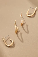 Side Flame Crystal Hoop Earrings, Set of 2