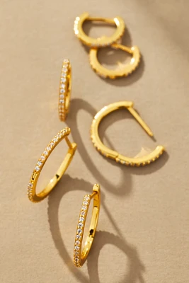 BaubleBar Niata Pavé Huggie Hoop Earrings, Set of 3