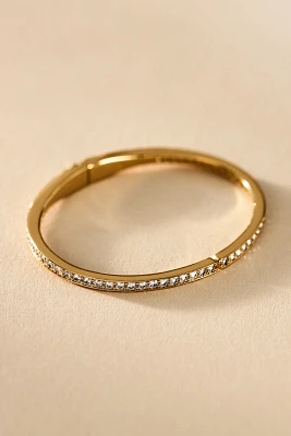 NADRI Half Pavé Crystal Hinged Oval Bangle Bracelet