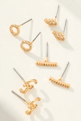 Mixed Shape Crystal Post Earrings, Set of 4