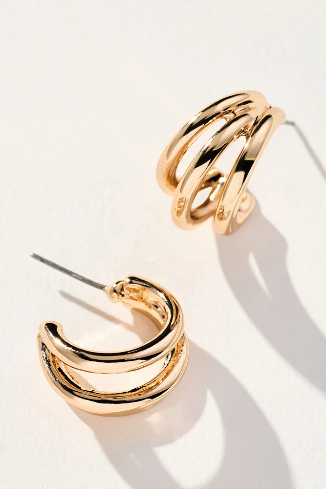 Triple Huggie Hoop Earrings