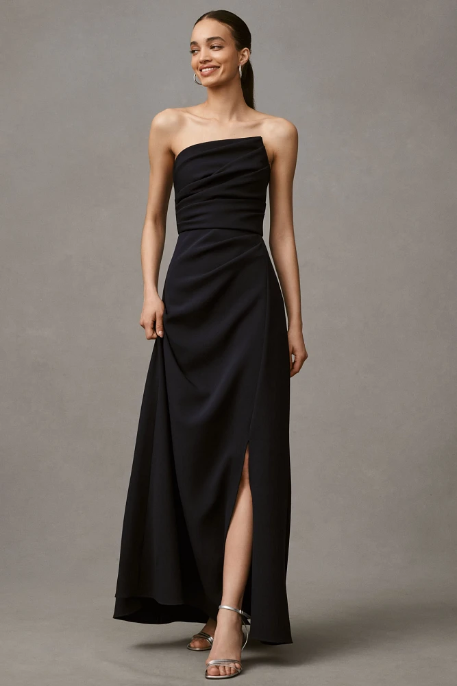 Shoshanna Dory Strapless Asymmetric Crepe A-Line Maxi Dress
