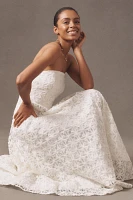 Shoshanna Miller Strapless Embroidered Lace A-Line Midi Dress