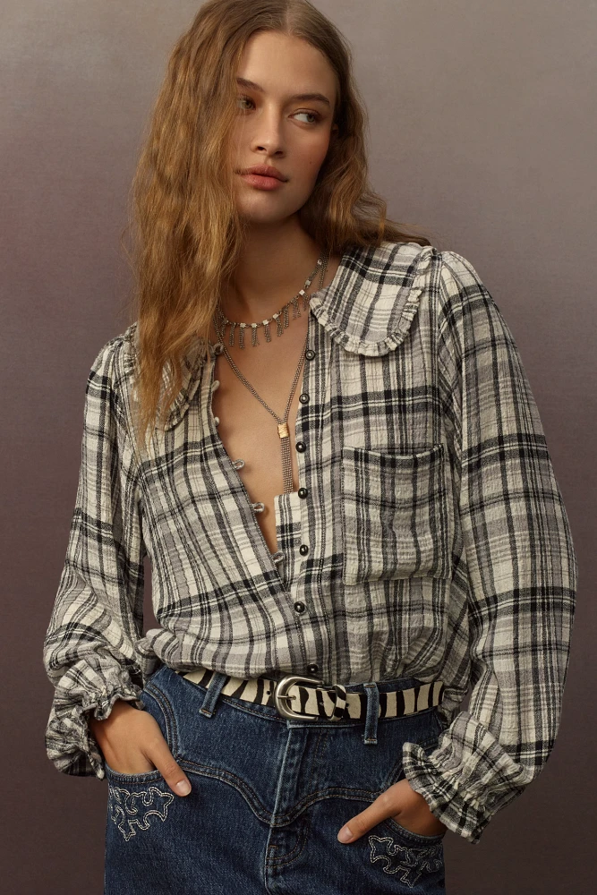 The Keira Long-Sleeve Plaid Blouse by Pilcro