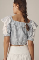 Maeve Ruffled Puff-Sleeve Button-Front Crop Blouse