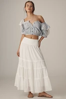 Maeve Ruffled Puff-Sleeve Button-Front Crop Blouse