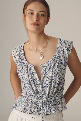 Pilcro Sleeveless Scoop-Neck Tie-Waist Blouse