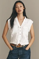 Pilcro Sleeveless Button-Front Lace Blouse