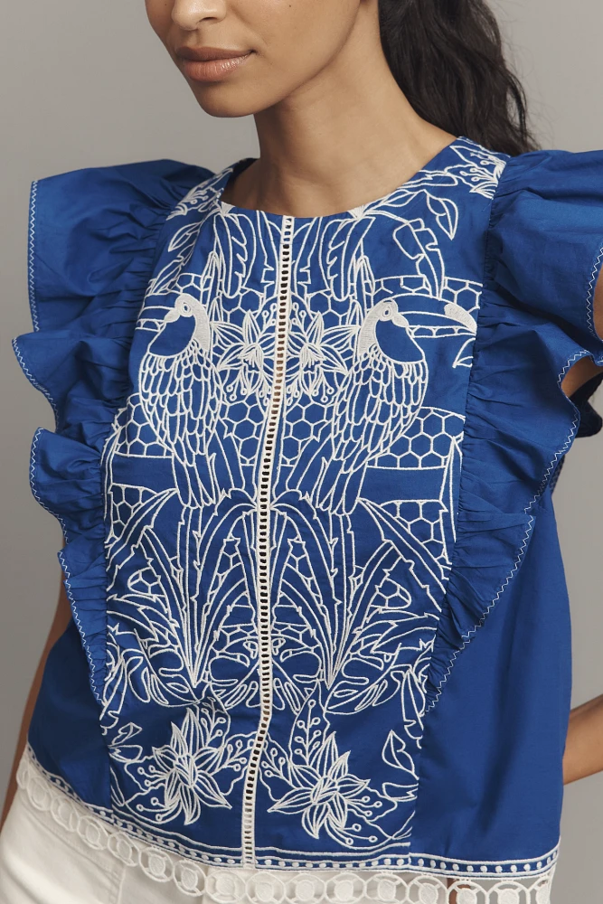 By Anthropologie Printed Flutter-Sleeve Top