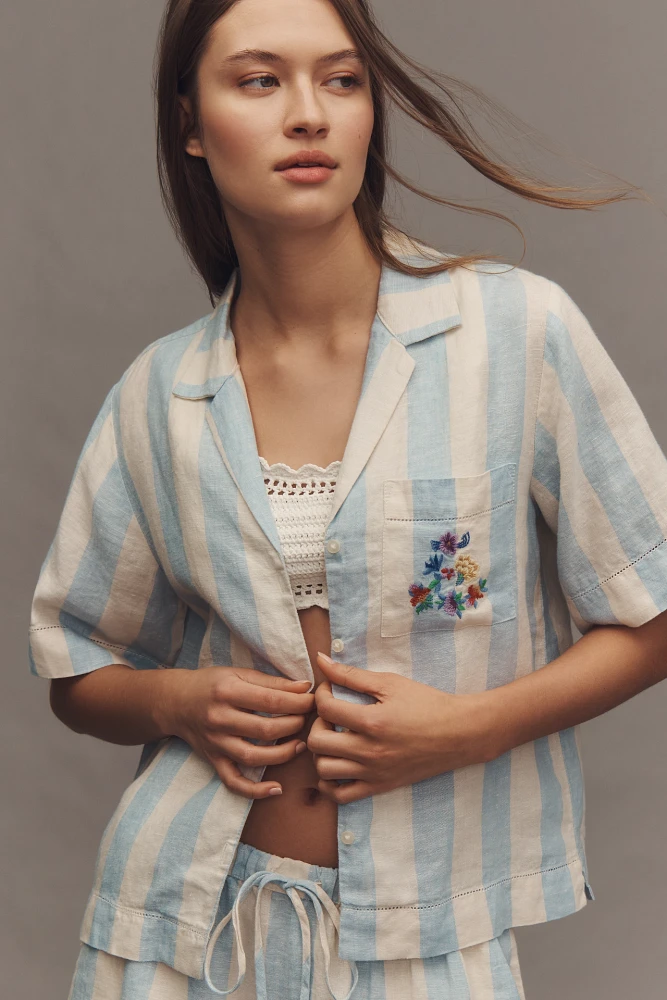 TROVATA Nico Linen Short-Sleeve Buttondown Shirt