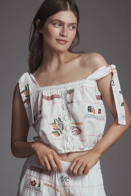Pilcro Embroidered Patchwork Crop Tank Top
