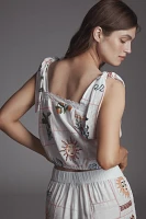 Pilcro Embroidered Patchwork Crop Tank Top