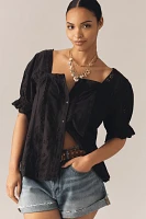 By Anthropologie Puff-Sleeve Eyelet Top
