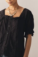 By Anthropologie Puff-Sleeve Eyelet Top