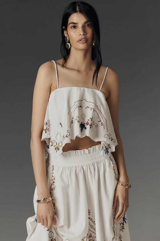 By Anthropologie Hanky Crop Cutwork Tank