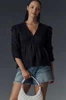 By Anthropologie Ruched-Sleeve Smocked Blouse