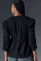 By Anthropologie Ruched-Sleeve Smocked Blouse