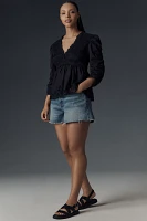 By Anthropologie Ruched-Sleeve Smocked Blouse