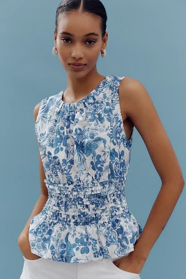 By Anthropologie Sleeveless Smocked-Waist Top